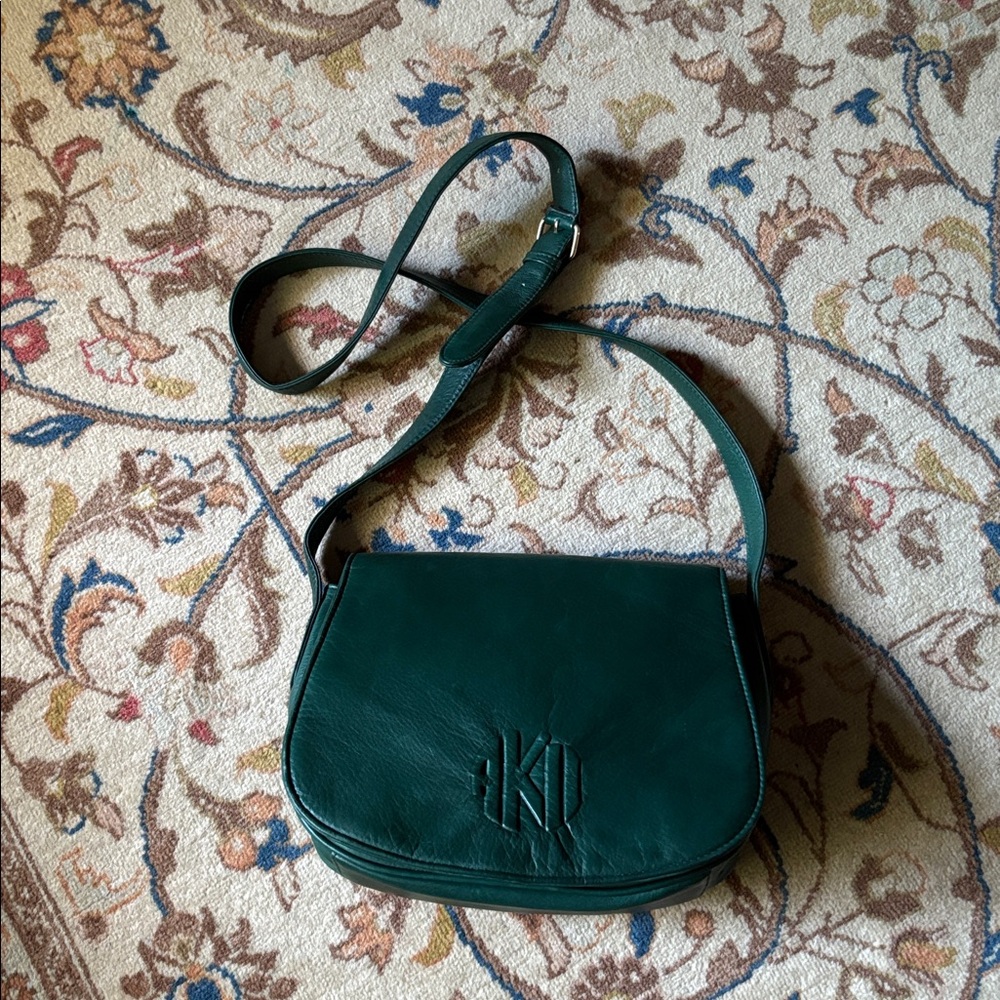 Anne KleinII leather shoulder bag. Teal green colour. Made in Korea.